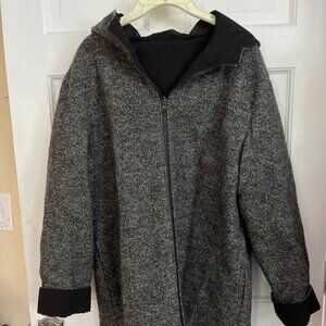 J Jill Wool Size Large Reversible Hooded Jacket Hand Pockets Gray/Black Rain